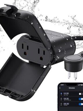 Outdoor Smart Plug Waterproof IP66, WiFi Plug with 2 Individually Sockets